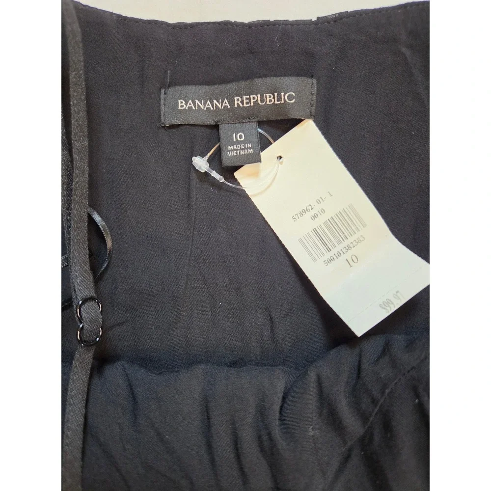 Banana Republic Black Pleated Maxi Dress Plunge V-Neck Linen Blend Size 10 - Picture 4 of 9